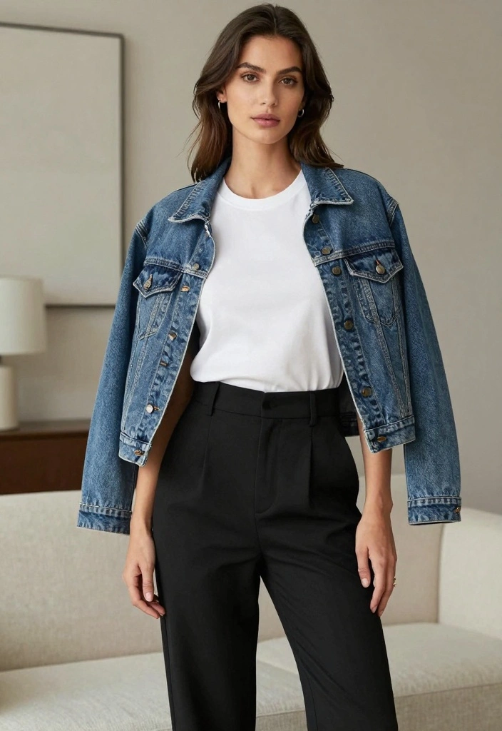 15 Jean Jacket Outfit Ideas For Easy Everyday Outfits - 6. Classic Monochrome Elegance 1