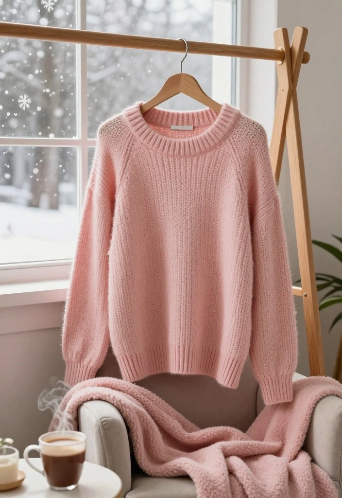 15 Pink Winter Outfit Ideas With Soft Feminine Vibes - 1. Cozy Pink Knit Sweater 1