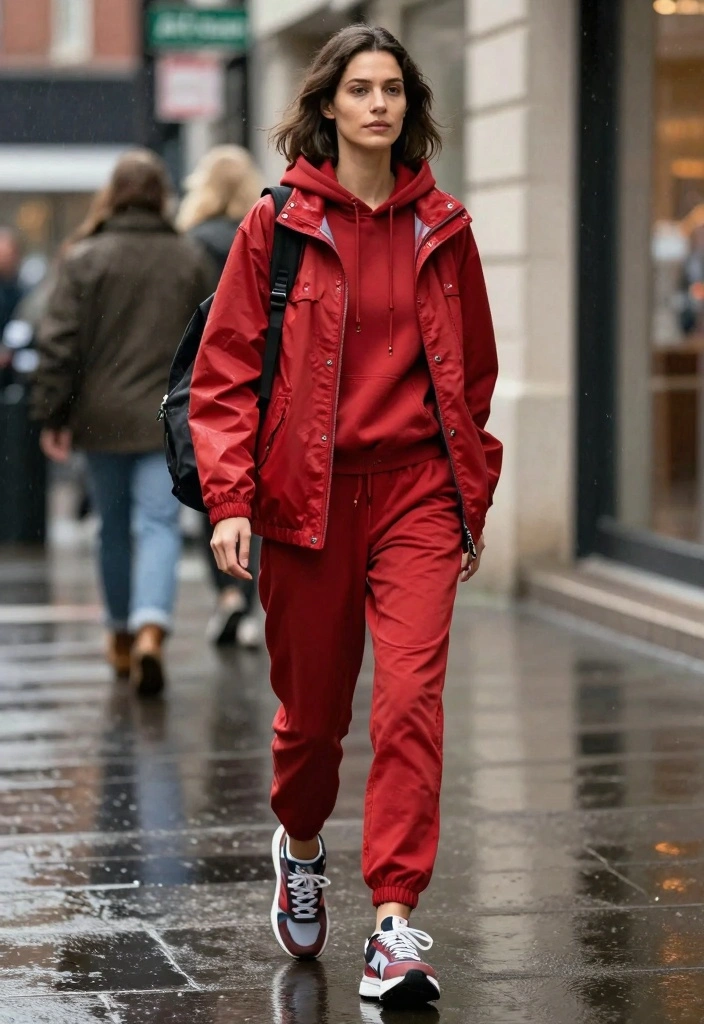 15 Red Jacket Outfit Ideas That Instantly Stand Out - 12. All-Weather Appeal 1