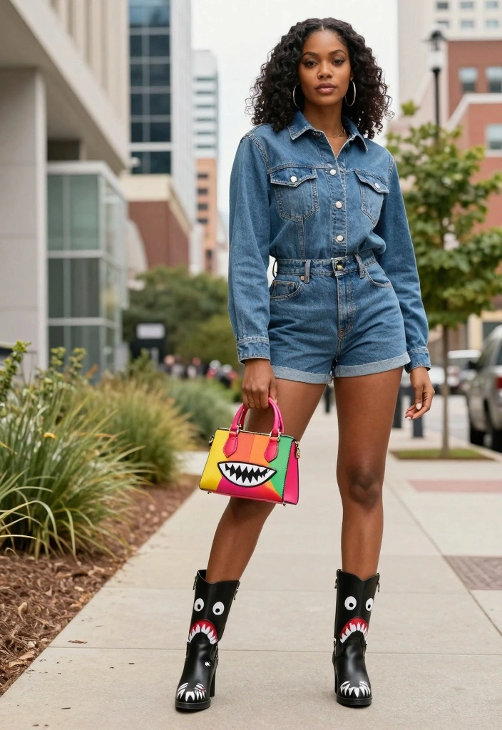 15 Shark Boots Outfit Ideas For Black Women With Edge - 10. Denim on Denim with Shark Boots 1