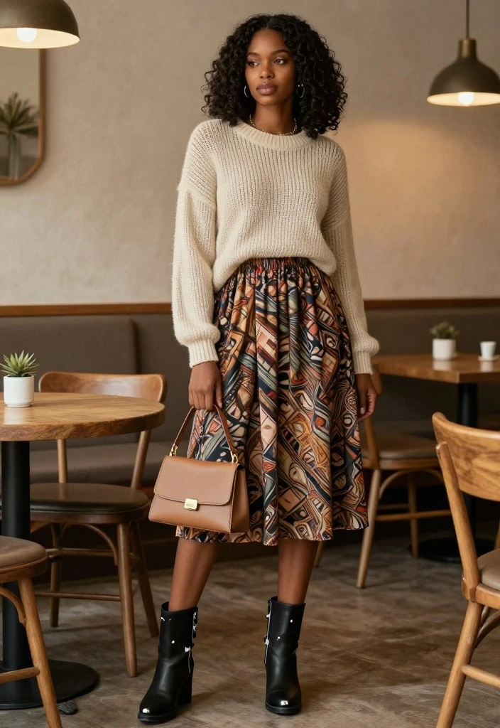 15 Shark Boots Outfit Ideas For Black Women With Edge - 3. Midi Dress & Chunky Knit Sweater 1
