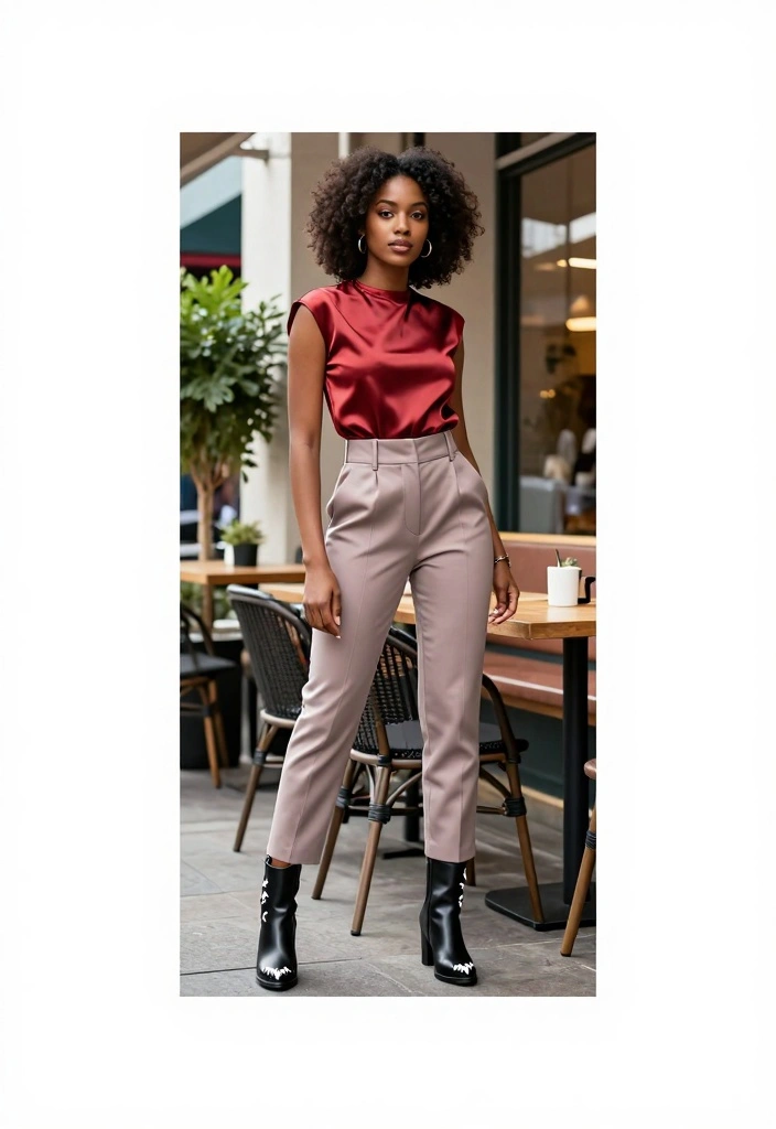 15 Shark Boots Outfit Ideas For Black Women With Edge - 5. High-Waisted Trousers & Fitted Top 1