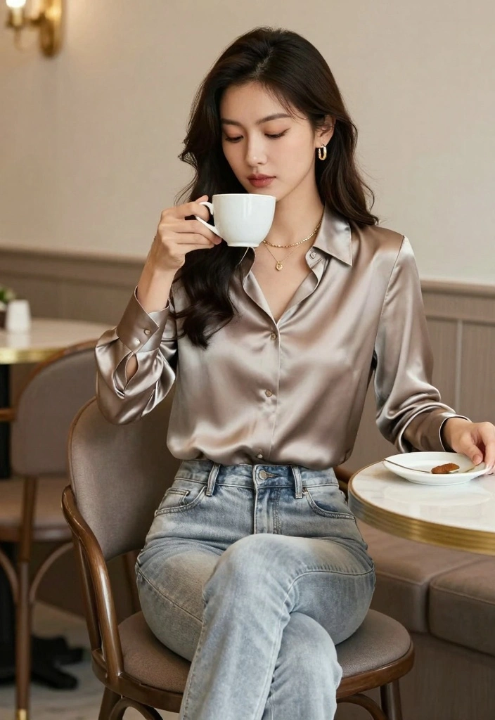 15 Silver Jeans Outfit Ideas That Make A Statement - 9. Everyday Glam with a Silk Blouse 1