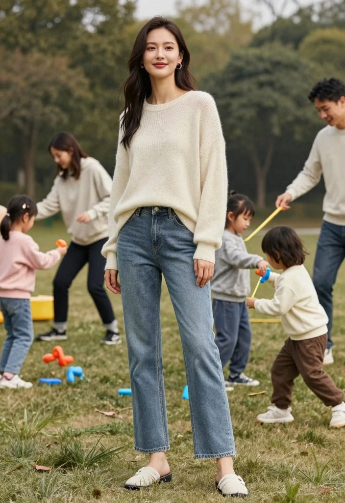 15 Straight Leg Jeans Outfit Ideas With Clean Silhouette - 12. Casual Family Outing 1