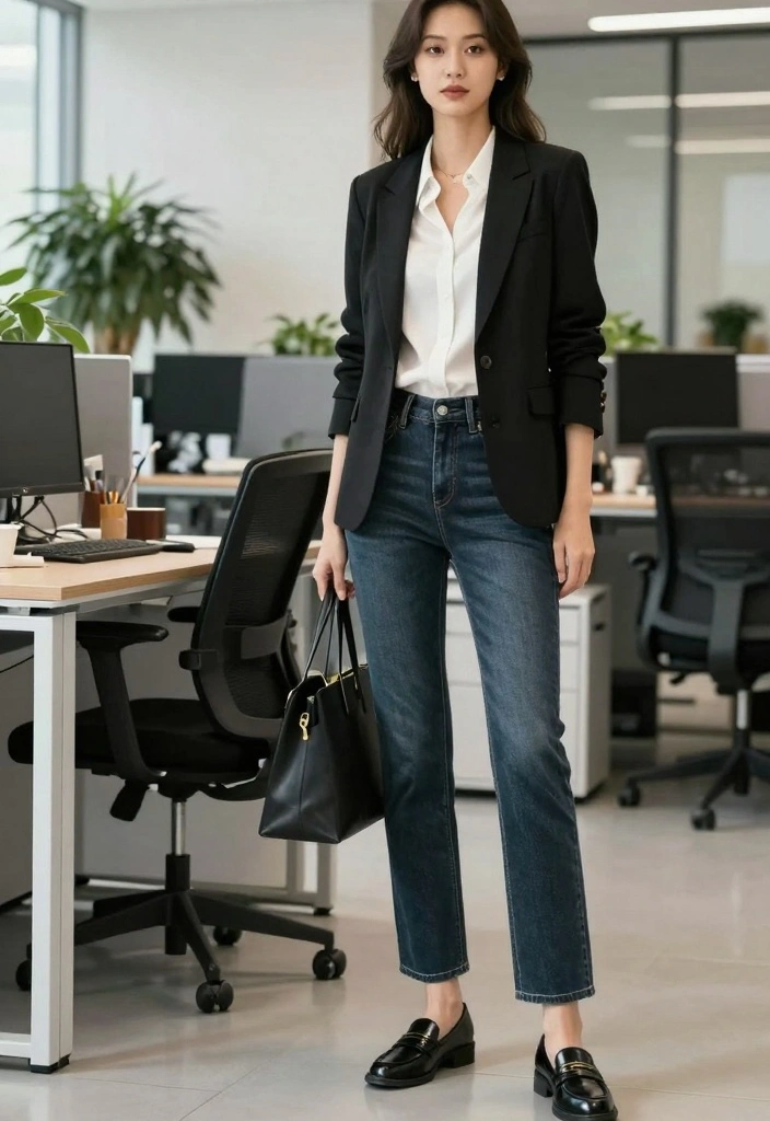 15 Straight Leg Jeans Outfit Ideas With Clean Silhouette - 2. Chic Office Ready 1