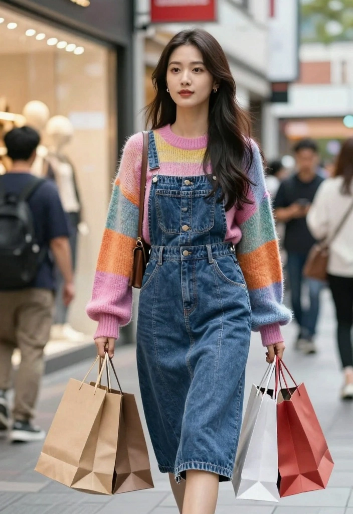 15 Sweater Over Dress Outfit Ideas For Cozy Layered Looks - 12. A Pop of Color with Sweater and Denim Dress 1