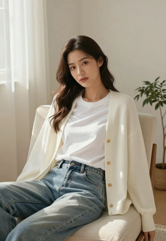 15 White Cardigan Aesthetic Outfit Ideas With Soft Style - 1. Classic White Cardigan with a Simple Tee 1