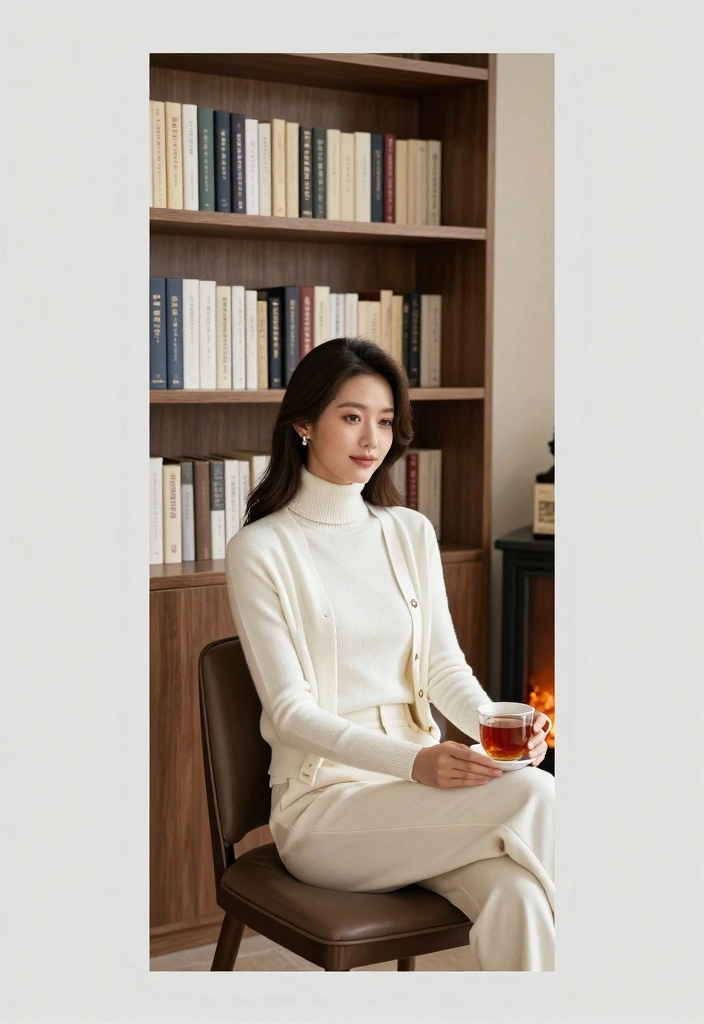 15 White Cardigan Aesthetic Outfit Ideas With Soft Style - 3. Layered Look with a Turtle Neck 1