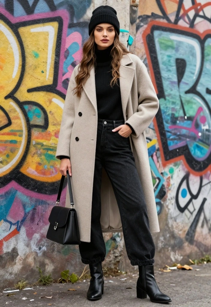 16 Black Baggy Jeans Outfit Ideas With Street Style Edge - 1. Chic Layering with a Long Coat 1
