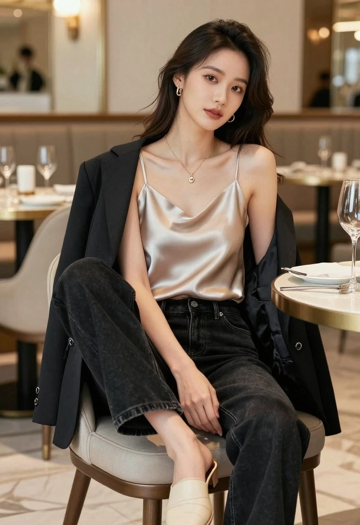 16 Black Baggy Jeans Outfit Ideas With Street Style Edge - 13. Effortless Elegance with a Silk Camisole 1