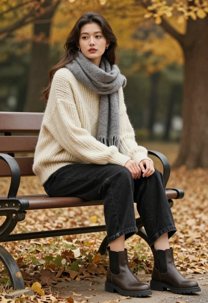 16 Black Baggy Jeans Outfit Ideas With Street Style Edge - 16. Effortless Style with a Chunky Knit Sweater 1