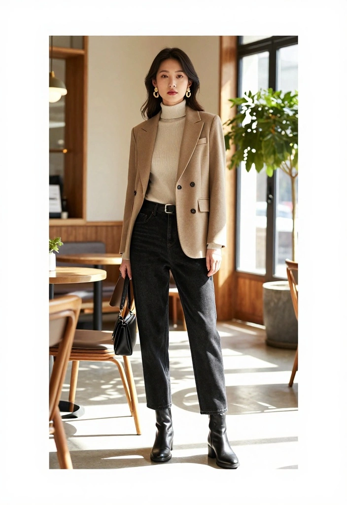 16 Black Baggy Jeans Outfit Ideas With Street Style Edge - 3. Elevate with a Turtleneck and Blazer 1