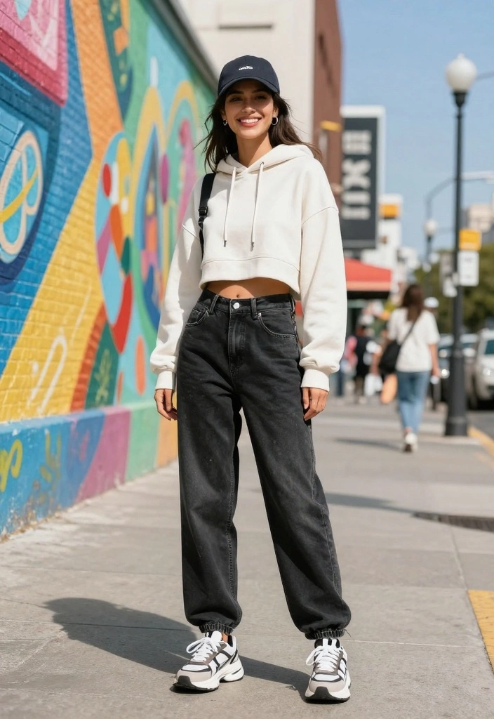 16 Black Baggy Jeans Outfit Ideas With Street Style Edge - 4. Sporty Vibes with a Hoodie 1