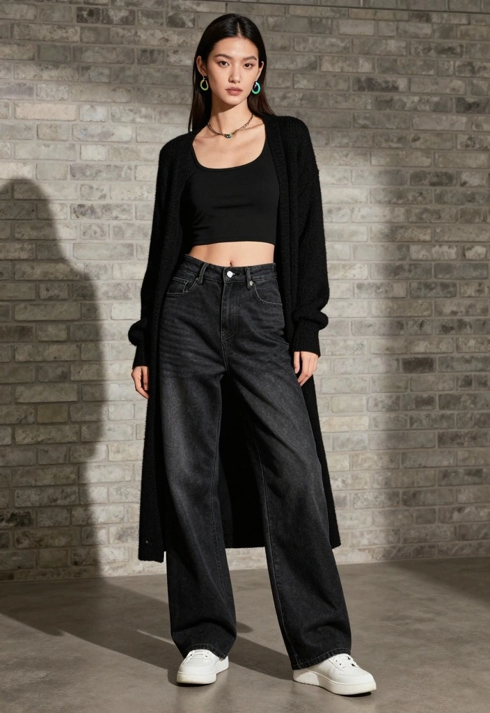 16 Black Baggy Jeans Outfit Ideas With Street Style Edge - 7. Monochrome Magic 1