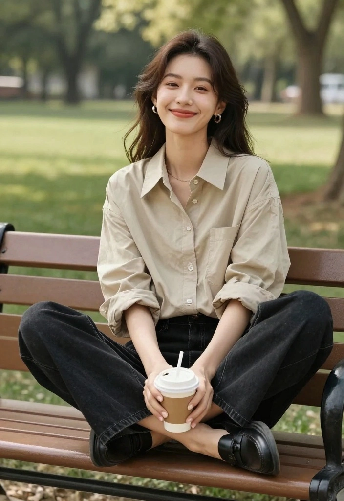 16 Black Baggy Jeans Outfit Ideas With Street Style Edge - 8. Relaxed Weekend Look with a Button-Up Shirt 1