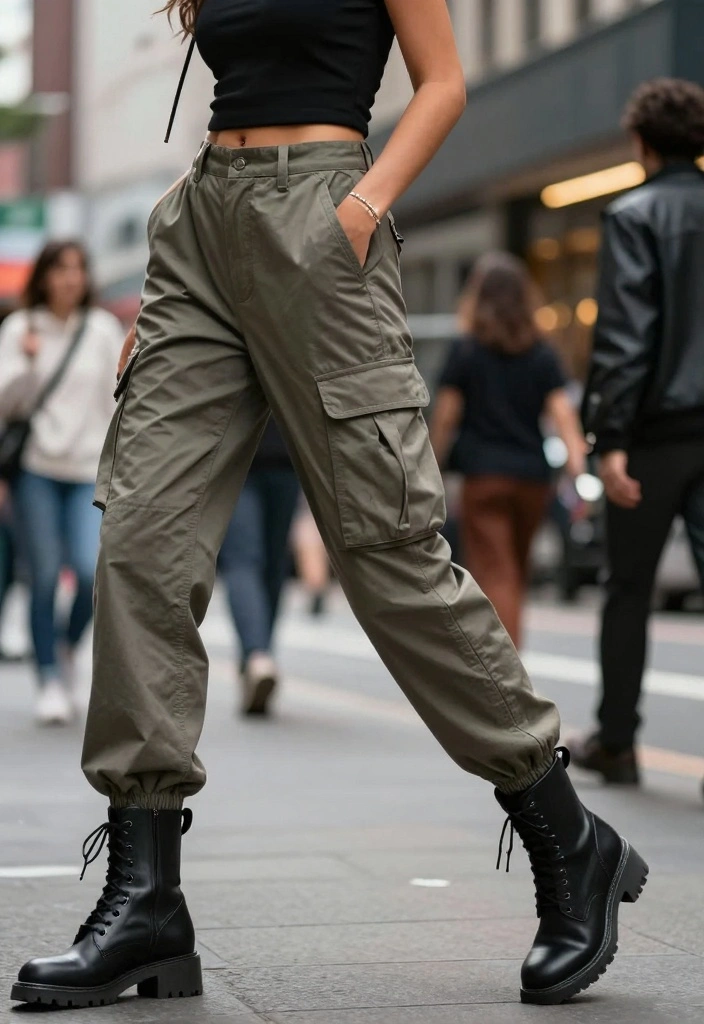 16 Black Boots Outfit Ideas That Go With Everything - 13. Street Style with Black Boots and Cargo Pants 1