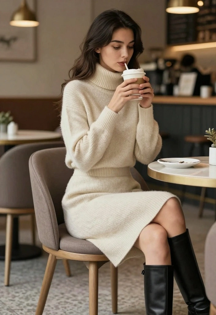 16 Black Boots Outfit Ideas That Go With Everything - 14. Casual Elegance with Black Boots and a Sweater Dress 1