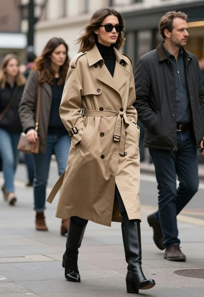 16 Black Boots Outfit Ideas That Go With Everything - 16. Timeless Style with Black Boots and a Classic Trench 1