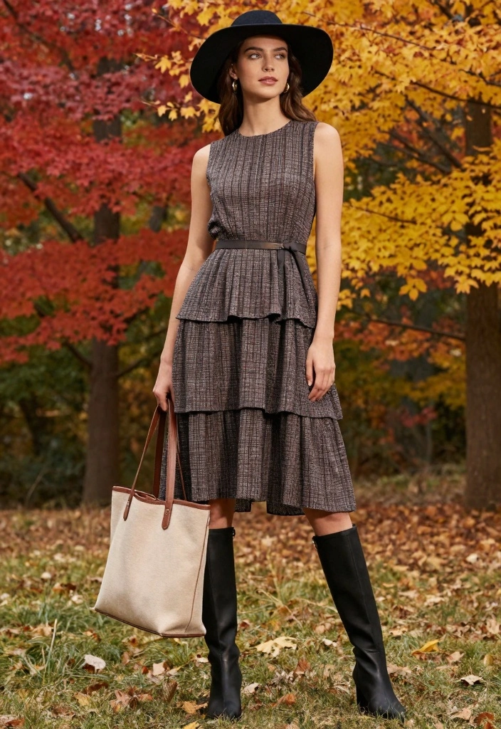 16 Black Boots Outfit Ideas That Go With Everything - 2. Layered Dress with Knee-High Black Boots 1