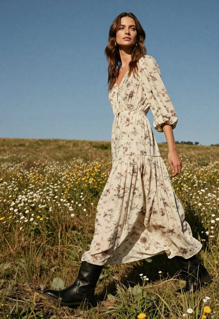 16 Black Boots Outfit Ideas That Go With Everything - 5. Boho Chic with a Maxi Dress and Black Boots 1