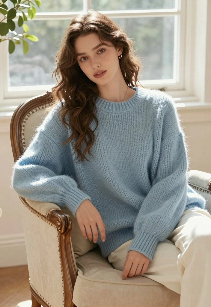 16 Blue Aesthetic Outfit Ideas With Calm Cool Tones - 3. Soft Blue Knit Sweater 1