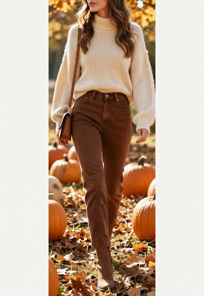 16 Brown Jeans Outfit Ideas With Warm Aesthetic Style - 1. Cozy Knit Sweater and Brown Jeans 1