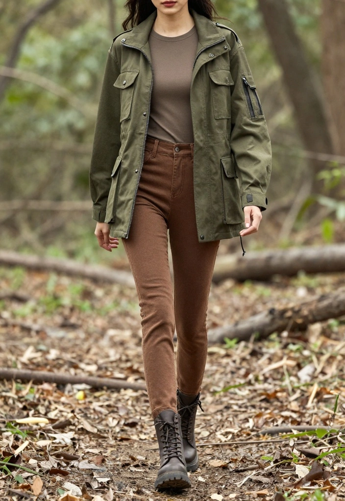 16 Brown Jeans Outfit Ideas With Warm Aesthetic Style - 14. Utility Jacket with Brown Jeans 1