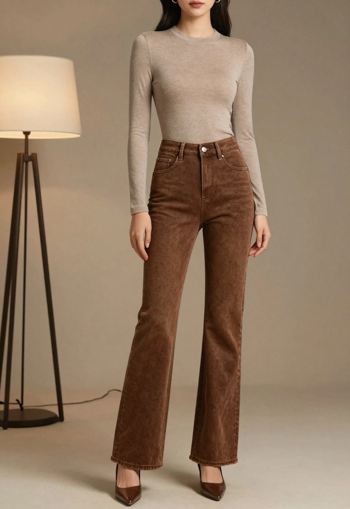 16 Brown Jeans Outfit Ideas With Warm Aesthetic Style - 16. Minimalist Style with Brown Jeans 1