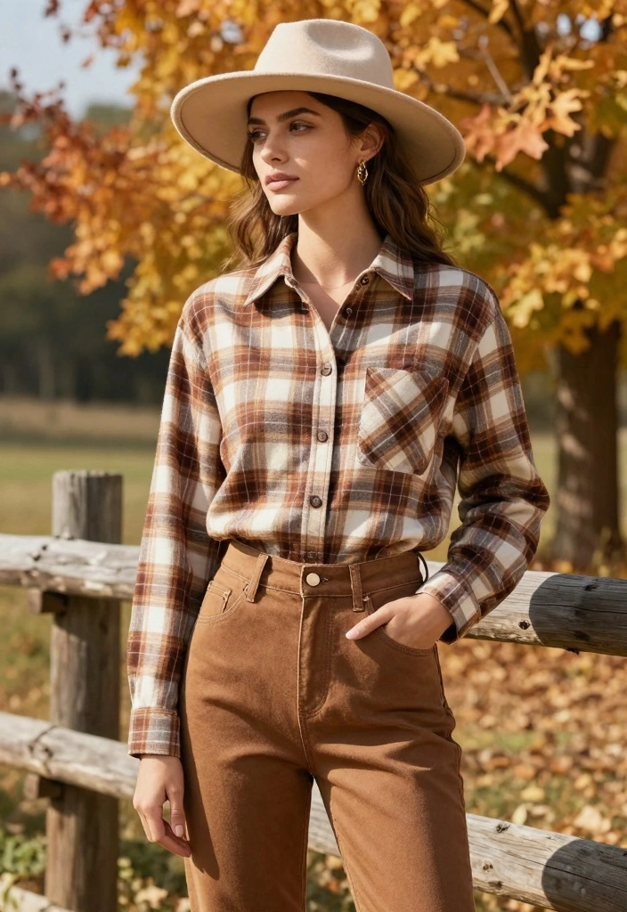 16 Brown Jeans Outfit Ideas With Warm Aesthetic Style - 2. Button-Up Shirt and Brown Jeans 1