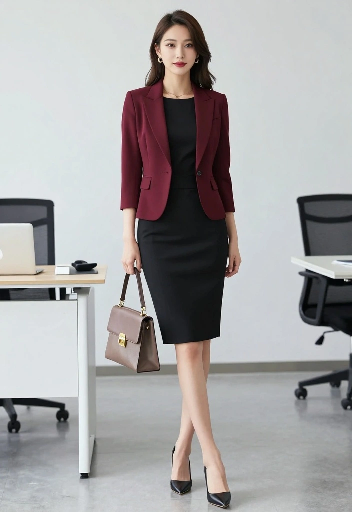 16 Burgundy Jacket Outfit Ideas That Look Rich And Stylish - 2. Chic Office Attire 1