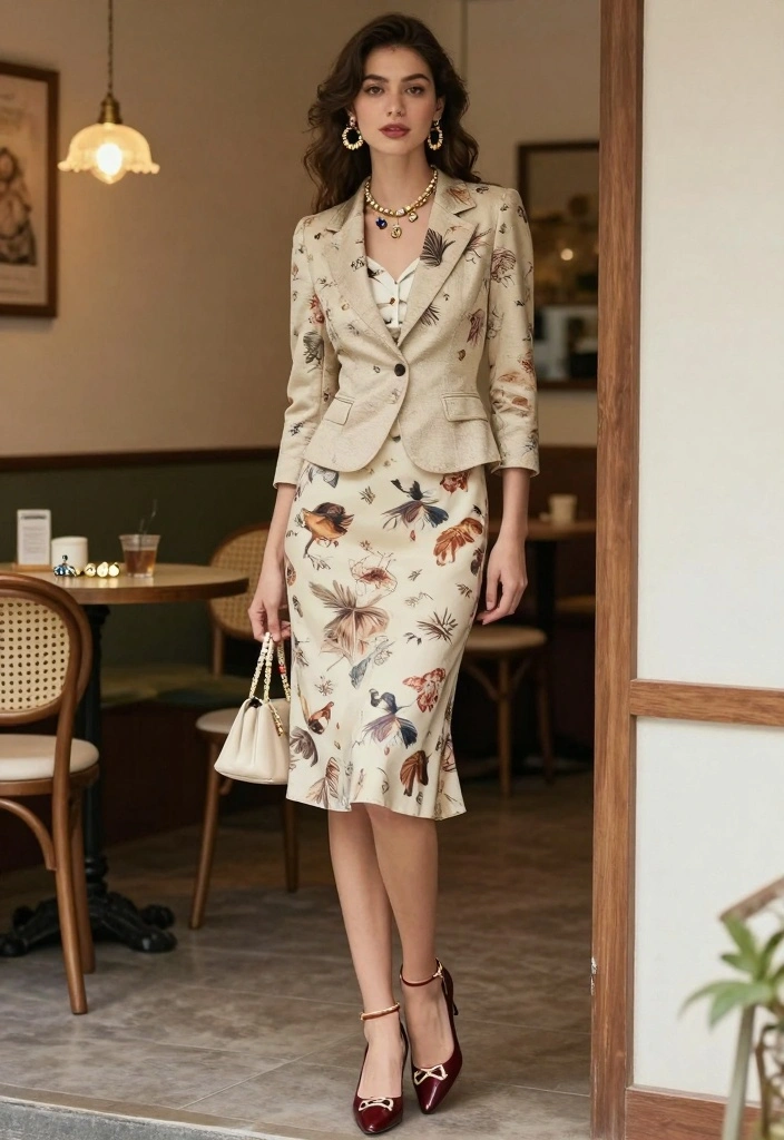 16 Dress And Blazer Outfit Ideas That Instantly Look Polished - 13. Vintage-Inspired Dress with a Fitted Blazer 1