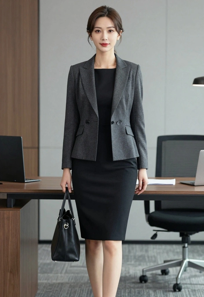 16 Dress And Blazer Outfit Ideas That Instantly Look Polished - 14. Elegant Pencil Dress with a Double-Breasted Blazer 1