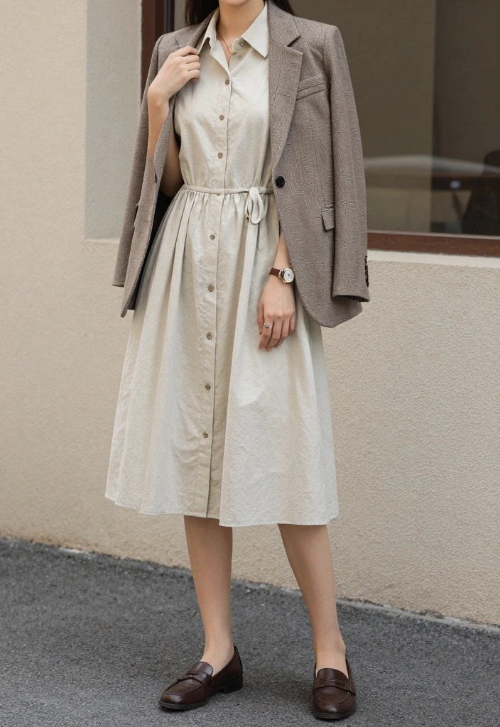 16 Dress And Blazer Outfit Ideas That Instantly Look Polished - 15. Layered Shirt Dress with a Tailored Blazer 1
