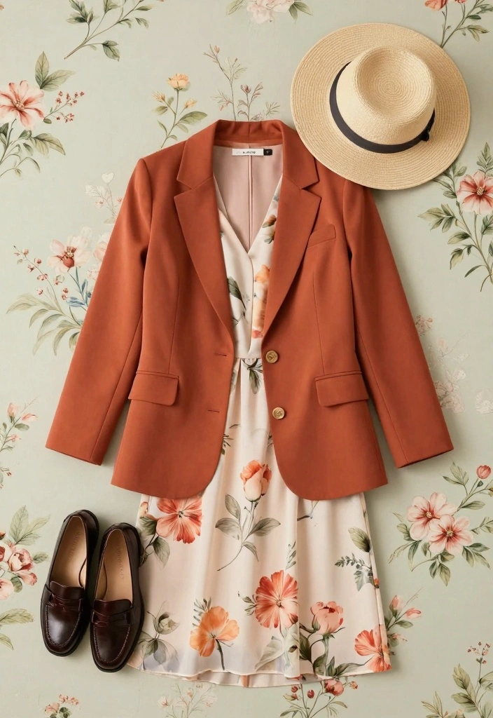 16 Dress And Blazer Outfit Ideas That Instantly Look Polished - 7. Elegant Tea Dress with a Boxy Blazer 1