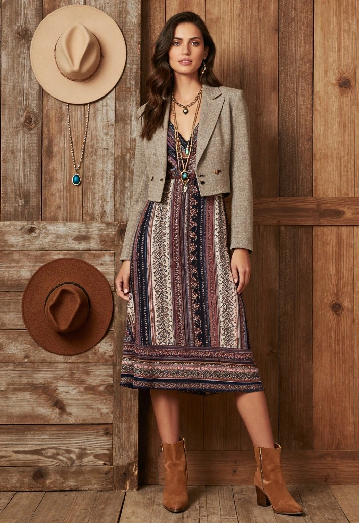 16 Dress And Blazer Outfit Ideas That Instantly Look Polished - 8. Boho Dress with a Cropped Blazer 1
