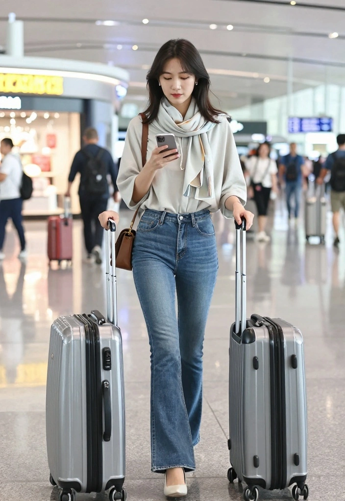 16 Flared Jeans Outfit Ideas With Retro Energy - 16. Travel Ready 1