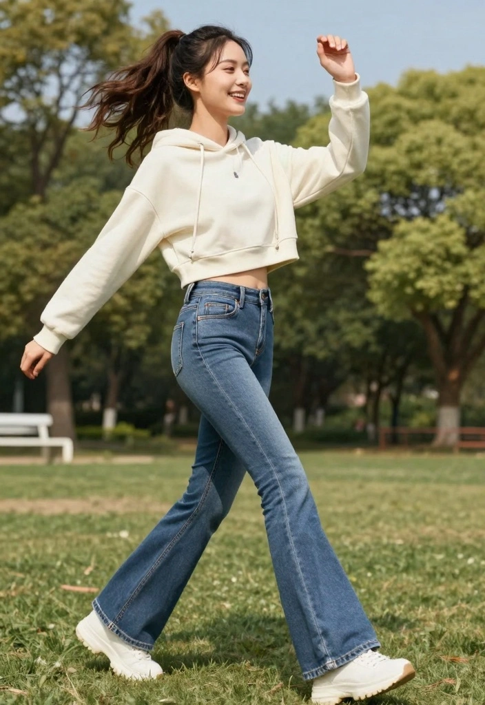 16 Flared Jeans Outfit Ideas With Retro Energy - 7. Sporty Flair 1