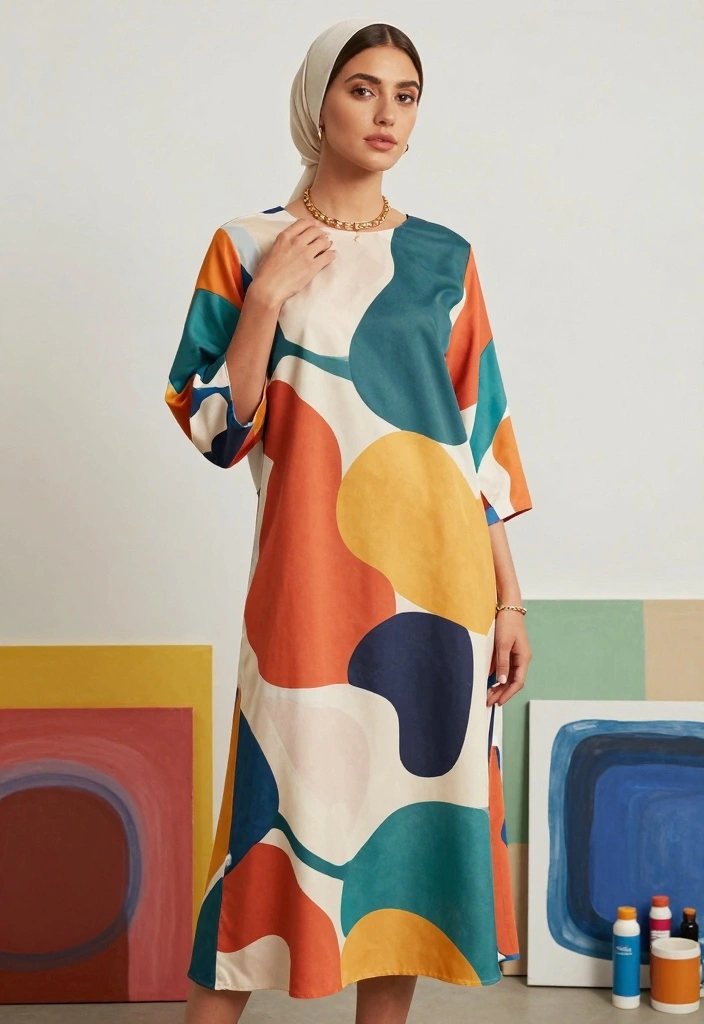 16 Hijab Friendly Dress Outfit Ideas That Stay Modest And Chic - 15. Artistic Prints 1