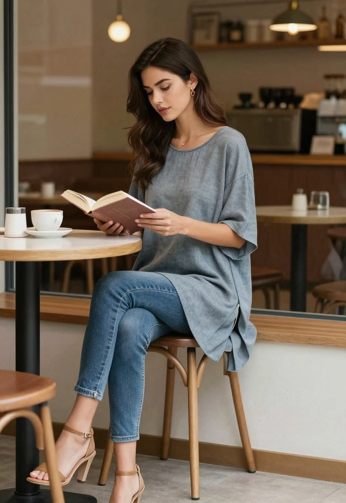 16 Jeans And Denim Outfit Ideas For Everyday Styling - 13. Denim Leggings with a Tunic Top 1