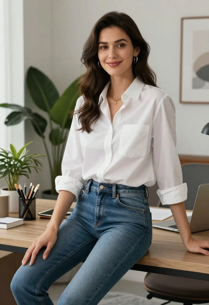 16 Jeans And Denim Outfit Ideas For Everyday Styling - 8. Classic Blue Jeans with a White Button-Up 1