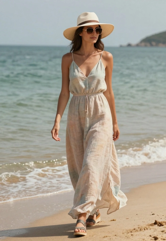 16 Linen Dress Outfit Ideas For Chic Relaxed Style - 1. Breezy Maxi Dress with Wedge Sandals 1