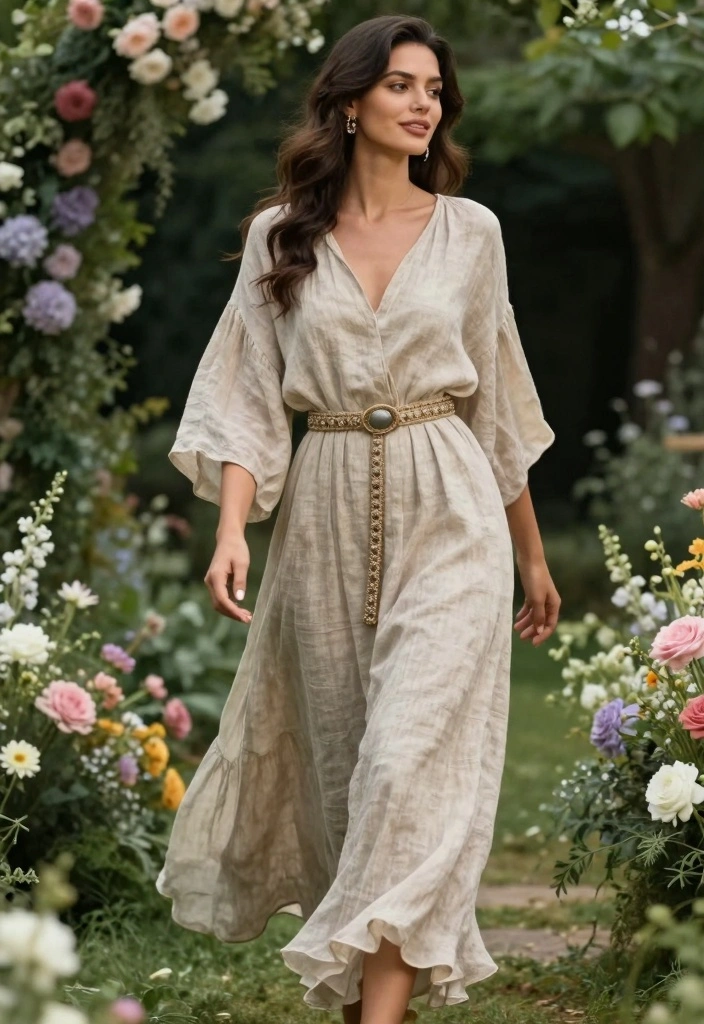 16 Linen Dress Outfit Ideas For Chic Relaxed Style - 15. Flowy Linen Dress with Statement Belt 1