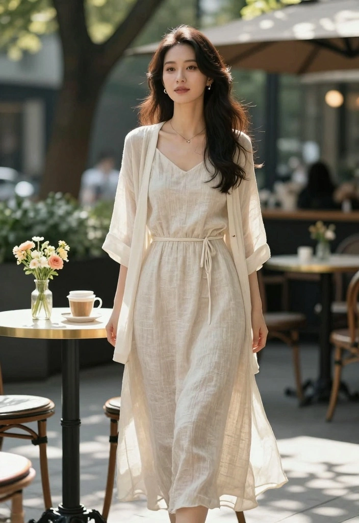 16 Linen Dress Outfit Ideas For Chic Relaxed Style - 3. Layered Linen Dress with Lightweight Cardigan 1