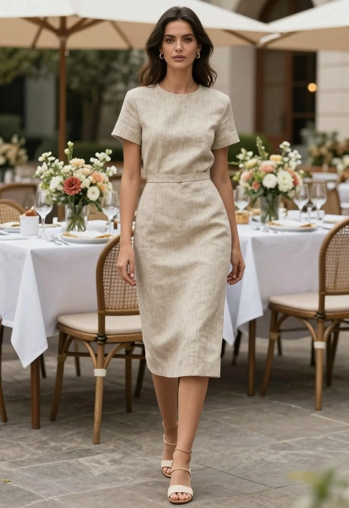 16 Linen Dress Outfit Ideas For Chic Relaxed Style - 5. Tailored Linen Dress with Heeled Mules 1
