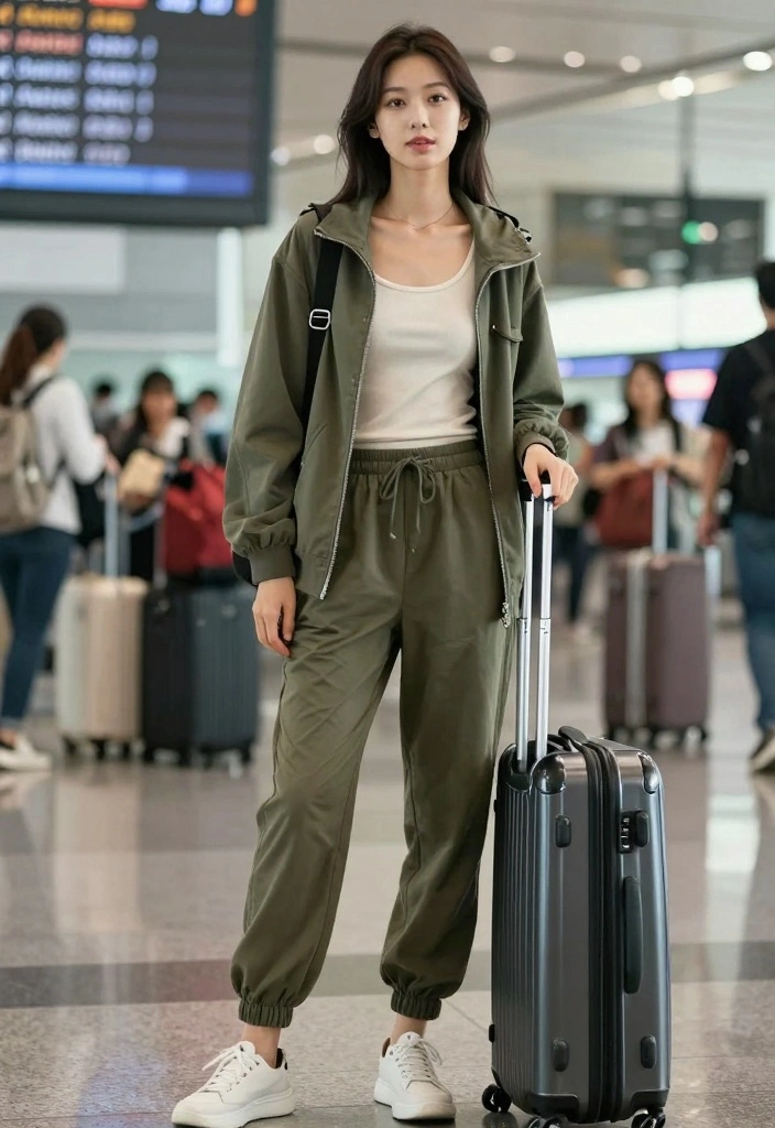 16 Olive Green Jacket Outfit Ideas With Neutral Charm - 16. Travel-Ready Style 1