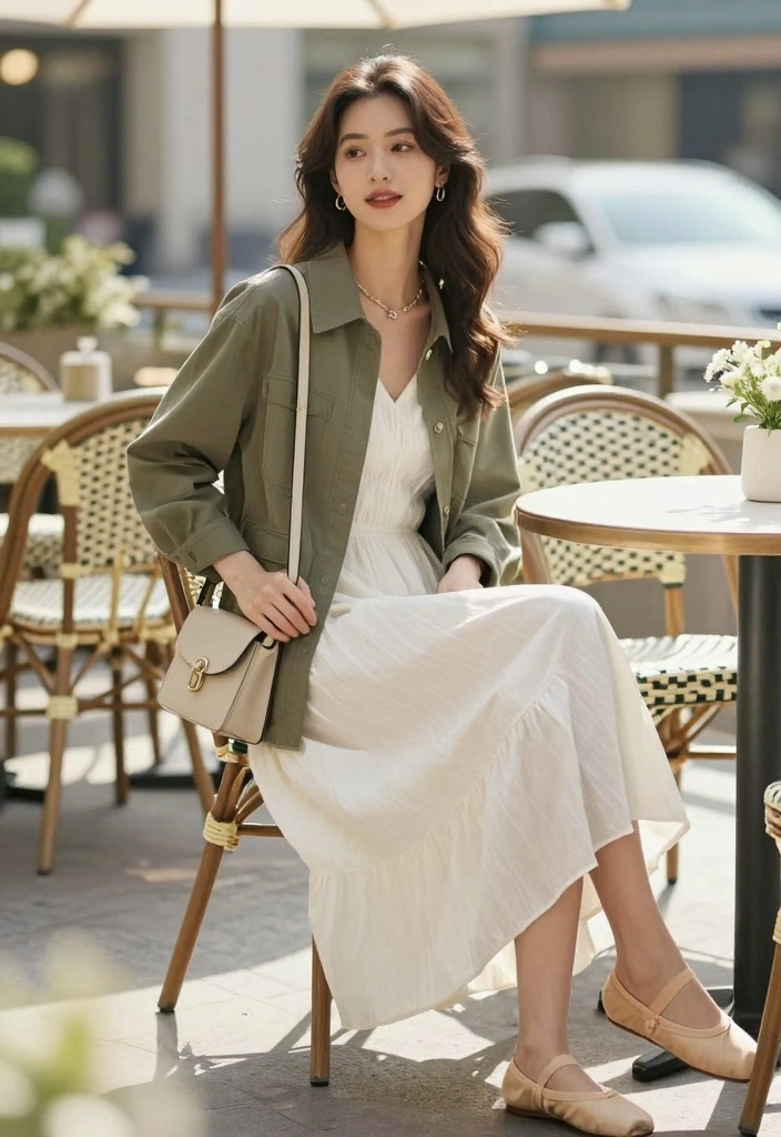 16 Olive Green Jacket Outfit Ideas With Neutral Charm - 4. Feminine Flare 1