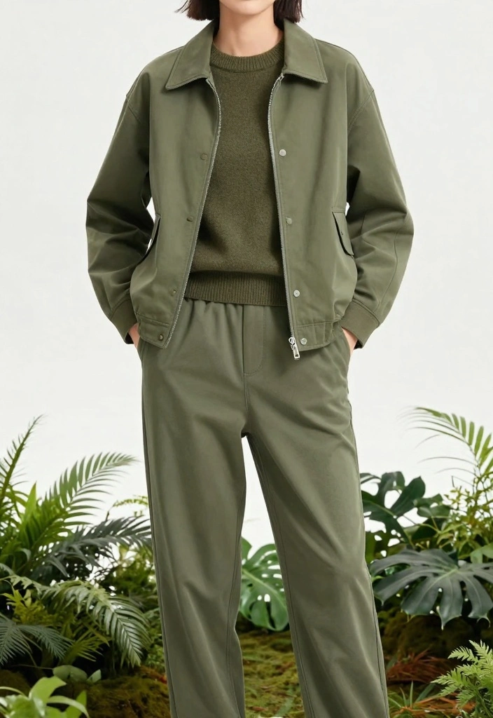 16 Olive Green Jacket Outfit Ideas With Neutral Charm - 5. Monochrome Magic 1