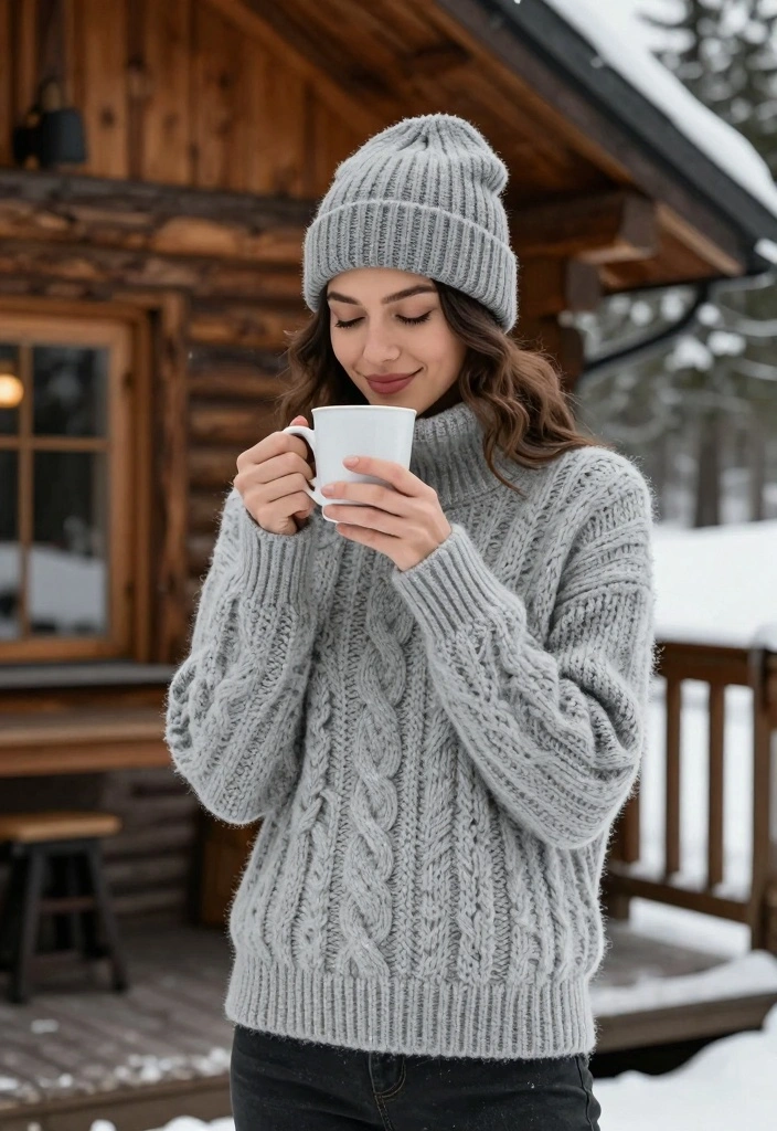 16 Ski Aesthetic Outfit Ideas For Winter Getaways - 3. Cozy Cable Knit Sweater 1