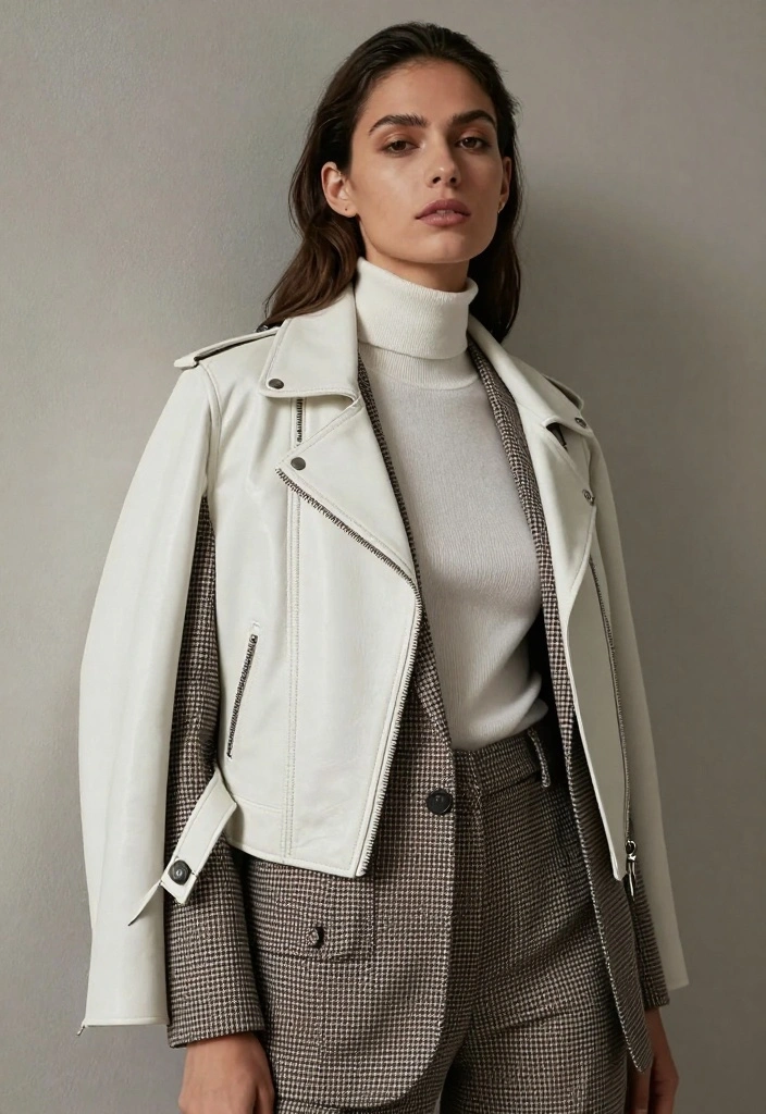 16 White Leather Jacket Outfit Ideas For Bold Clean Looks - 10. Layered Luxe 1