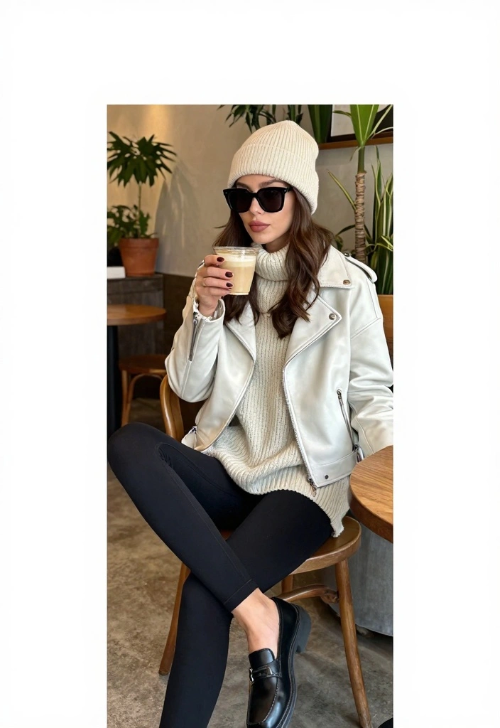 16 White Leather Jacket Outfit Ideas For Bold Clean Looks - 3. Weekend Ready 1